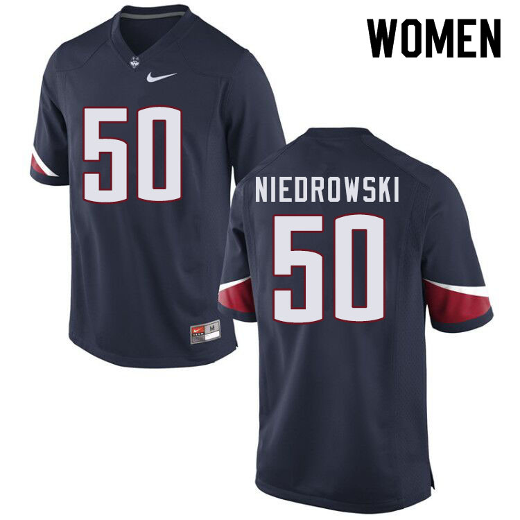 Women #50 Dylan Niedrowski Uconn Huskies College Football Jerseys Sale-Navy - Click Image to Close